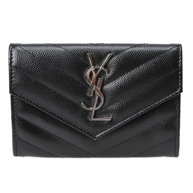 YSL 블랙 가죽 은장 카드지갑(414404)