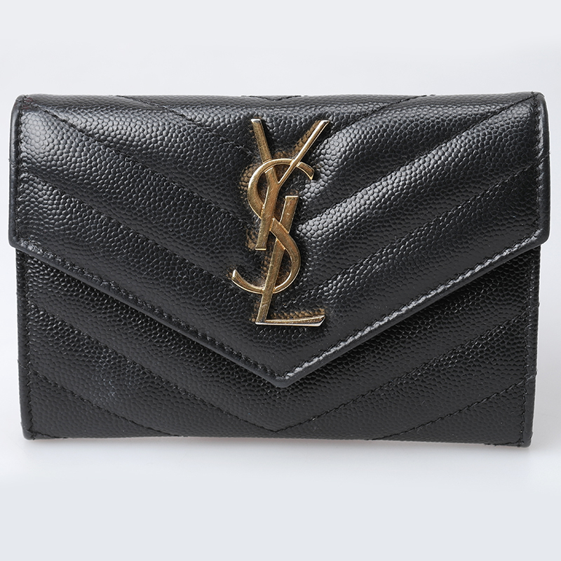YSL 블랙 가죽 금장 카드지갑(414404)