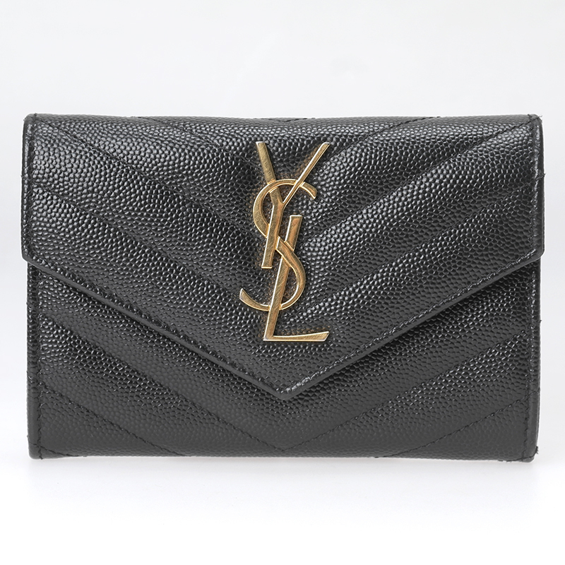 YSL 블랙 가죽 금장 카드지갑(414404)