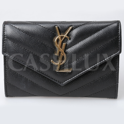 YSL 블랙 가죽 금장 카드지갑(414404)