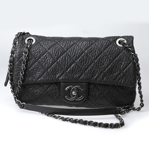 샤넬 블랙 가죽 2줄체인 숄더백