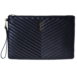 YSL 블랙 가죽 쉐브론 클러치(금장)