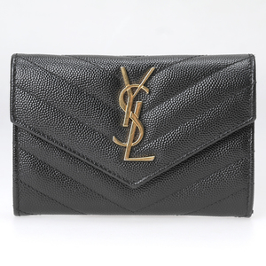 YSL 블랙 가죽 금장 카드지갑(414404)