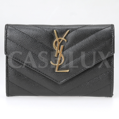 YSL 블랙 가죽 금장 카드지갑(414404)