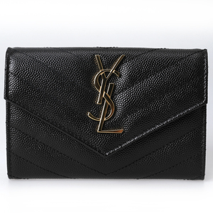 YSL 블랙 가죽 금장 카드지갑(414404)