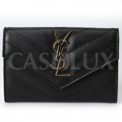YSL 블랙 가죽 금장 카드지갑(414404)