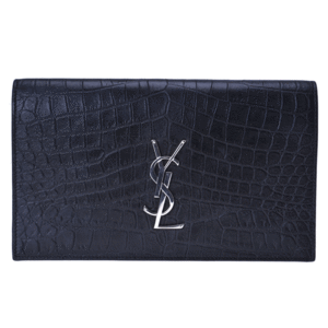 YSL 블랙 가죽 클래식 클러치(은장)