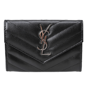 YSL 블랙 가죽 은장 카드지갑(414404)