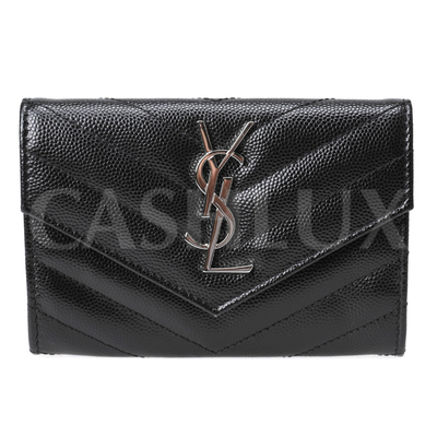 YSL 블랙 가죽 은장 카드지갑(414404)